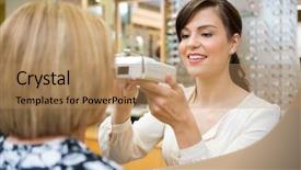  Presentation with optometrist - Slide deck enhanced with pd - young female optometrist measuring pupilary background and a  colored foreground