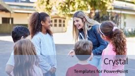  Presentation with physical education - Presentation design enhanced with children in physical education background and a light blue colored foreground