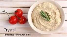  Presentation with bowl - Beautiful PPT layouts featuring vegan protein - bowl of tasty fresh hummus backdrop and a lemonade colored foreground