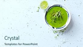  Presentation with vegan diet - Beautiful slide deck featuring pea soup with pea sprout backdrop and a sky blue colored foreground