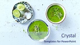  Presentation with vegan diet - Slide deck having pea soup with pea sprout background and a sky blue colored foreground