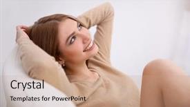  Presentation with relaxing - Slides featuring peace happiness - beautiful girl relaxing in armchair background and a coral colored foreground