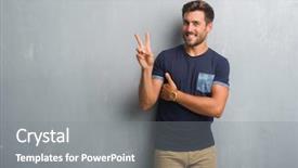  Presentation with grey - Presentation featuring peace happiness - handsome young man over grey background and a gray colored foreground