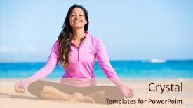  Presentation with healthy lifestyle - PPT layouts with peace happiness - happy relaxed young woman practicing background and a lemonade colored foreground