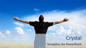 Presentation with rest - Slides featuring peace happiness - young man rest on wheat background and a sky blue colored foreground