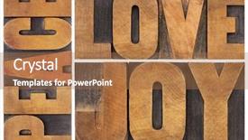  Presentation with love words - PPT layouts enhanced with peace love and joy typography abstract - a collage of isolated words in letterpress wood type background and a coral colored foreground