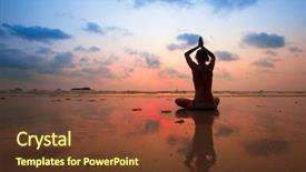 Presentation with sunset beach - Cool new PPT layouts with mindfulness meditation - silhouette young woman practicing yoga backdrop and a tawny brown colored foreground
