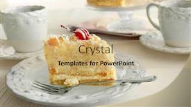  Presentation with tea cake - Presentation theme featuring peace of tasty butter cake on plate tea cups on color wooden background background and a coral colored foreground