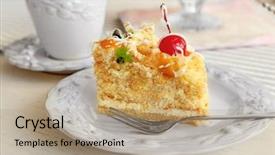  Presentation with butter - Audience pleasing PPT theme consisting of peace of tasty butter cake on plate on color wooden background backdrop and a coral colored foreground