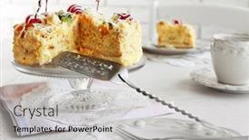  Presentation with tea cake - PPT theme having peace of tasty butter cake on plate tea cups on color wooden background background and a light gray colored foreground