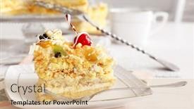  Presentation with tea cake - Beautiful presentation theme featuring peace of tasty butter cake on plate tea cups on color wooden background backdrop and a lemonade colored foreground