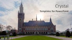  Presentation with world peace - Slide set featuring peace-palace-in-hague-seat background and a sky blue colored foreground