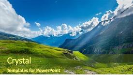  Presentation with peaceful - Audience pleasing slide deck consisting of peaceful alpine meadow mountain panorama in himalayas with sun rays backdrop and a tawny brown colored foreground