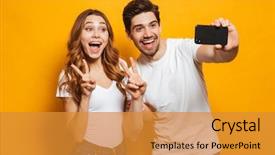  Presentation with peace - Theme with peace sign isolated over yellow background and a gold colored foreground