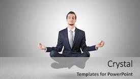  Presentation with yoga - Cool new PPT theme with peace symbol - businessman levitates and sitting backdrop and a light gray colored foreground