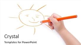  Presentation with childrens - Slides with peace symbol - childrens hand with pencil draws background and a white colored foreground