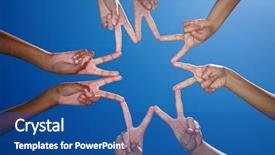  Presentation with eight - PPT layouts enhanced with peace symbol - eight hands form a star background and a ocean colored foreground