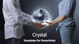  Presentation with cutout paper people standing around globe holding hands - Slides consisting of peace symbol - holding a glowing earth globe background and a dark gray colored foreground