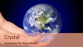  Presentation with black girl - PPT theme with peace symbol - little girl hold globe background and a coral colored foreground