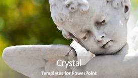  Presentation with infant - Colorful slide set enhanced with peace symbol - old statue of an infant backdrop and a gray colored foreground