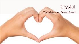  Presentation with man heart attact hand hold - Slide set enhanced with peace symbol - woman hand making sign heart background and a sky blue colored foreground