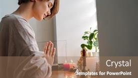  Presentation with peaceful - PPT theme featuring peaceful-beautiful-girl-praying background and a coral colored foreground