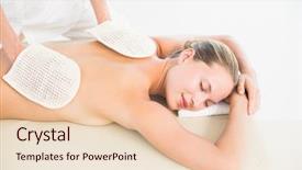  Presentation with peaceful - Presentation theme with peaceful blonde enjoying an exfoliating back massage in the health spa background and a lemonade colored foreground