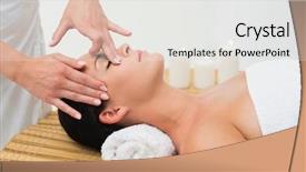  Presentation with peaceful - Beautiful presentation design featuring peaceful brunette enjoying a facial massage in the health spa backdrop and a white colored foreground