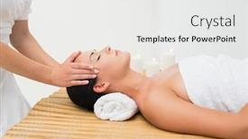  Presentation with peaceful - PPT theme enhanced with peaceful brunette enjoying a head massage in the health spa background and a white colored foreground