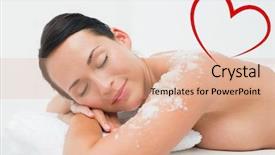  Presentation with peaceful - Audience pleasing theme consisting of peaceful-brunette-lying-with-salt backdrop and a coral colored foreground