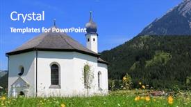  Presentation with church blue - Colorful presentation theme enhanced with peaceful church saint annakirche with beautiful summer landscape and blue sky in achenkirch - tyrol austria backdrop and a cobalt blue colored foreground