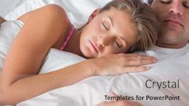  Presentation with peaceful - Slides featuring peaceful couple sleeping and cuddling in bed at home in bedroom background and a coral colored foreground
