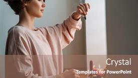  Presentation with peaceful - PPT theme with peaceful-girl-holding-frankincense background and a coral colored foreground