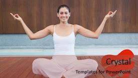  Presentation with peaceful - Slides featuring peaceful happy woman in white sitting in lotus pose against heart background and a red colored foreground