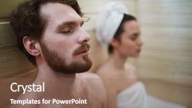  Presentation with peaceful - PPT theme consisting of peaceful man and his wife relaxing in sauna at leisure background and a violet colored foreground