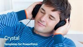  Presentation with old man and music - Presentation theme enhanced with peaceful man listening music holding background and a  colored foreground