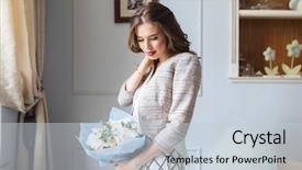  Presentation with business woman standing on maze - Cool new PPT layouts with peaceful march - thoughtful charming young woman standing backdrop and a lemonade colored foreground