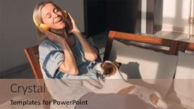  Presentation with free music - Slide deck featuring peaceful-middle-aged-female background and a coral colored foreground