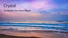  Presentation with peaceful - Amazing presentation theme having peaceful ocean sunrise on beach backdrop and a light blue colored foreground