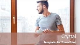  Presentation with peaceful serenity - Presentation design consisting of peaceful serenity - handsome young man sitting background and a coral colored foreground