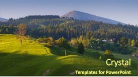  Presentation with mountain - Presentation theme having peaceful serenity - panorama mountain village evening landscape background and a tawny brown colored foreground
