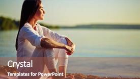  Presentation with tranquil - PPT theme enhanced with peaceful serenity - tranquil young woman sitting background and a red colored foreground