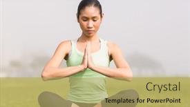  Presentation with peaceful - PPT theme with peaceful sporty woman doing yoga in parkland background and a yellow colored foreground