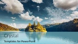  Presentation with water park - PPT theme enhanced with peaceful-view-on-calm-lake background and a light blue colored foreground
