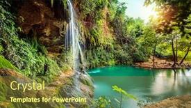  Presentation with peaceful - Colorful PPT layouts enhanced with peaceful-view-on-the-waterfall backdrop and a tawny brown colored foreground