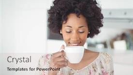  Presentation with peaceful - Amazing presentation theme having peaceful-woman-holding-white-mug backdrop and a soft green colored foreground