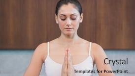  Presentation with peaceful - Theme featuring peaceful woman in white sitting in lotus pose in health spa background and a coral colored foreground
