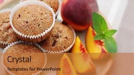  Presentation with free food additives - PPT layouts featuring delicious muffins with fresh peaches background and a  colored foreground