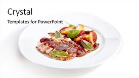  Presentation with poultry meat - Amazing slide deck having peach cream on elegant restaurant backdrop and a white colored foreground