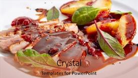  Presentation with meat poultry - PPT theme having peach cream on elegant restaurant background and a coral colored foreground